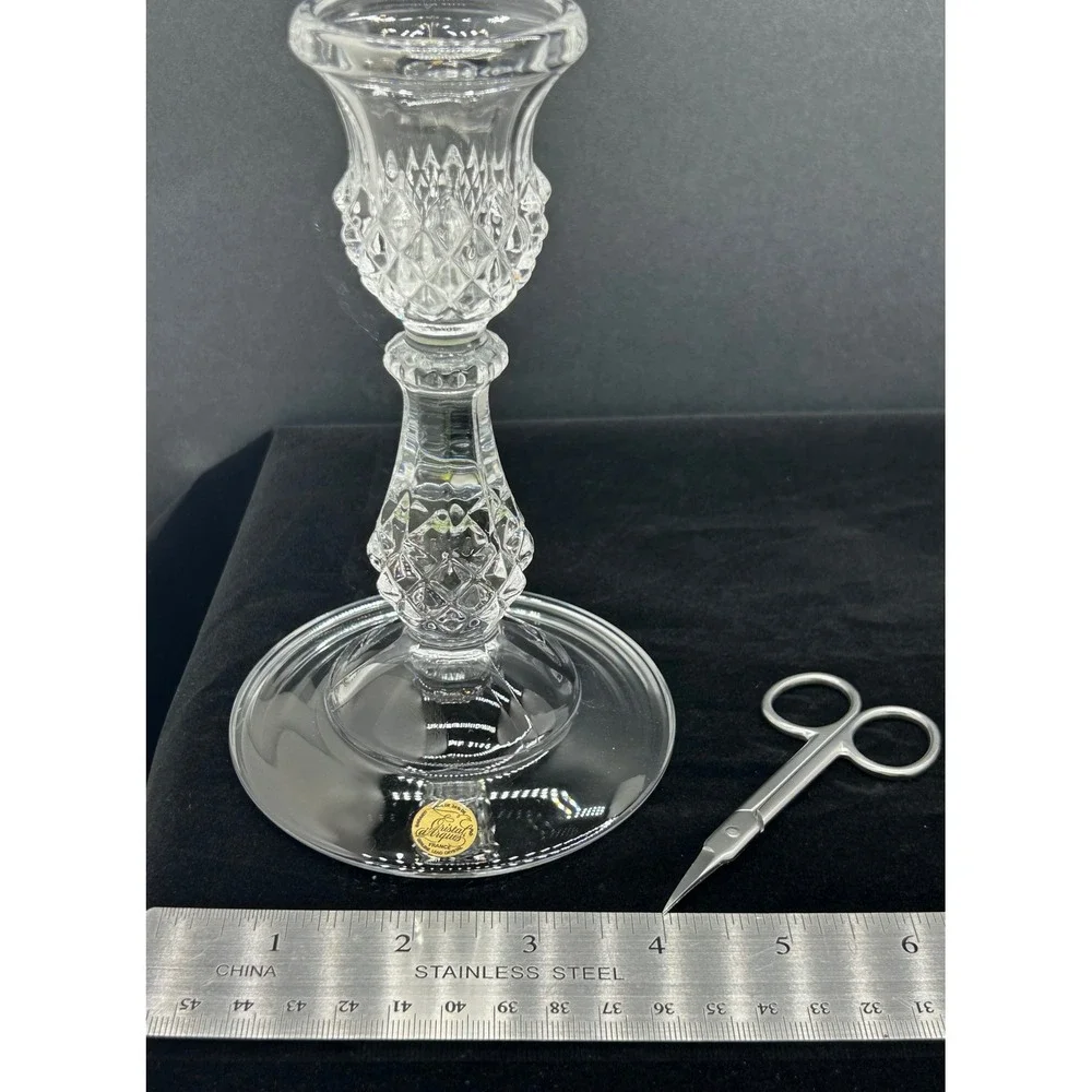 Cristal d'Arques France Lead Crystal Candlestick Holder Diamond Cut 6.5 Inch